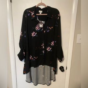 NWT Ava & Viv High Low Black Floral Blouse 3X
